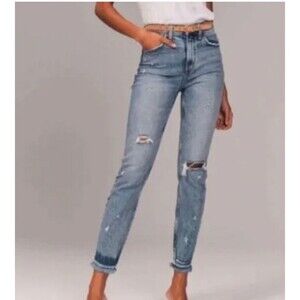 Abercrombie & Fitch Jeans Women Sz 26 The Mom High Rise Distressed Raw Hem
